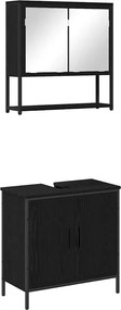 vidaXL Set de mobilier pentru baie cu raft 2 pcs Negru Lemn compozit