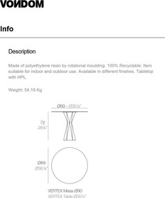Masa de exterior / interior design modern premium VERTEX 90cm