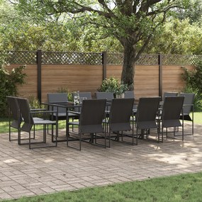 vidaXL Set de masă pentru grădină 13 pcs Negru Oțel