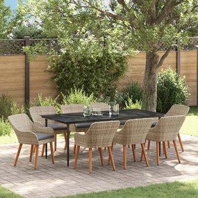 vidaXL Set de dining 9 pcs Gri deschis și Negru mare