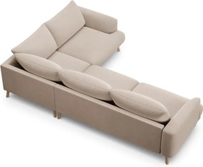 Colțar bej cu tapițerie din catifea (cu colț pe partea dreaptă/în formă de ”L”) Naomi – Micadoni