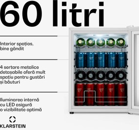 Klarstein Beersafe frigider pentru băuturi cu ușă din sticlă oglindă | 64 x 48 cm | 85 W | 60 litri | Alb