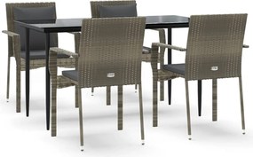 vidaXL Set mobilier grădină cu perne, 5 piese, negru și gri, poliratan