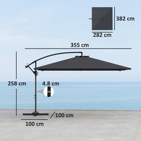 Outsunny Umbrelă Laterală cu Acoperiș Reglabil, Bază în Cruce, Orificii de Ventilație și Manivelă, 355x390x250 cm, Gri | Aosom Romania
