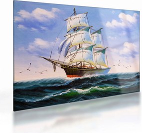 Tablou pe sticlă - Vapor pe valuri (70x50 cm)