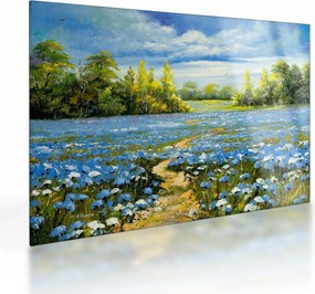Tablou pe sticlă - Drum de câmp, pictură în ulei (70x50 cm)