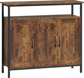 HOMCOM bufet de bucătărie cu raft deschis și 2 dulapuri, din PAL și oțel, 100x35x88 cm, maro rustic | Aosom Romania