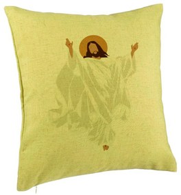 Perna Decorativa cu tematica de Craciun, Isus Hristos, 40x40 cm, Verde, Husa Detasabila, Burduf