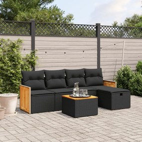 3265724 vidaXL Set mobilier de grădină cu perne, 6 piese, negru, poliratan