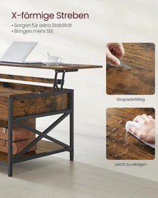 Masuta de cafea extensibila, 120 x 60 x 62 cm, metal / PAL, maro, Vasagle