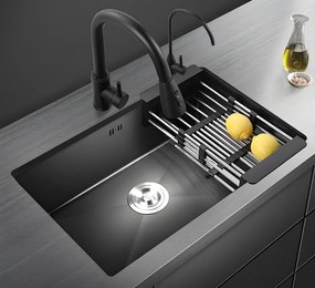 Chiuveta Bucatarie Profesionala , Incorporata in blat, Inox,HM GRI-NEGRU, 75X45 CM