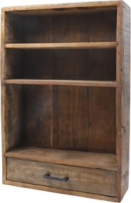 Etajeră de perete natur din lemn reciclat cu 2 rafturi și sertar 73x15x52 cm, „Grimaud"