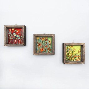 Set 3 tablouri UKZM018, multicolor, lemn, 15x15 cm