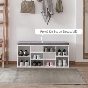 HOMCOM Bancheta Pantofar cu Rafturi Reglabile, Mobilier Hol din Lemn, Alb și Gri, 104x30x48cm | Aosom Romania