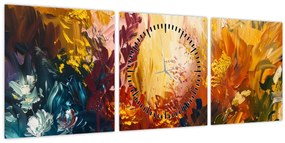 Tablou - pictură abstractă de flori (cu ceas) (90x30 cm)