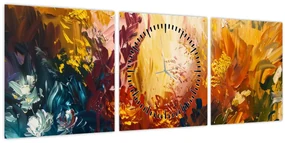 Tablou - pictură abstractă de flori (cu ceas) (90x30 cm)