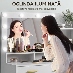 HOMCOM Masă de Machiaj Albă cu Oglindă, 4 Sertare și 6 Rafturi Deschise 100x40x138 cm | Aosom Romania