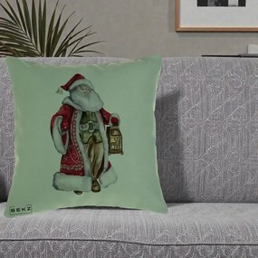 Perna Decorativa Mos Craciun Vintage cu Felinar, 40x40 cm, Verde, Husa Detasabila, Perna Inclusa, BEKZ®