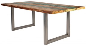 Masa dreptunghiulara cu blat din lemn de tec reciclat Tables &amp; Benches 220 x 100 x 76,5 cm multicolor/argintiu
