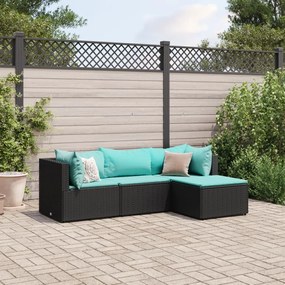 vidaXL Set mobilier relaxare grădină 4 piese cu perne poliratan negru