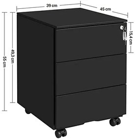 Corp mobil pentru birou / rollbox, 45 x 39 x 55 cm, metal, negru, Songmics