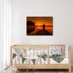 Tablou pe sticlă cu pescar (70x50 cm)