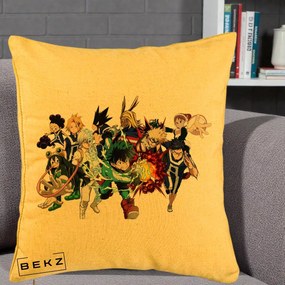 Perna Personalizata My Hero Academia Clasa 1-A Complet, 40x40 cm, Galben, Husa Detasabila, Perna Inclusa, BEKZ®