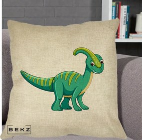 Perna Decorativa Parasaur Verde, 40x40 cm, Crem, Husa Detasabila, Perna Inclusa, BEKZ®
