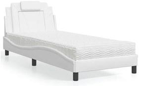 vidaXL Pat cu saltea, alb, 90x200 cm, piele ecologică