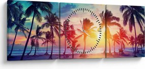 Tablou - Apus de soare tropical (cu ceas) (90x30 cm)