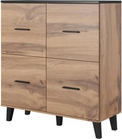 Comoda LOTTA, stejar wotan/negru, PAL, cu 4 usi, 110x45x119 cm