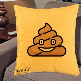 Perna Decorativa Emoji Poop Funny, 40x40 cm, Galben, Husa Detasabila, Perna Inclusa, BEKZ®