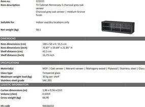 Comoda TV design elegant LUX Hennessey S, gri carbune 115111 HZ