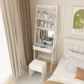Masă de toaletă îngustă cu 2 rafturi și scaun, 60x40x180cm