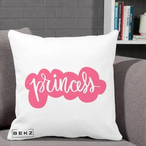 Perna Decorativa Princess Text Roz, 40x40 cm, Alba Mata, Husa Detasabila, Perna Inclusa, BEKZ®