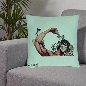 Perna Personalizata Attack on Titan Eren Titan Grup, 40x40 cm, Verde Menta, Husa Detasabila, Perna Inclusa, BEKZ®