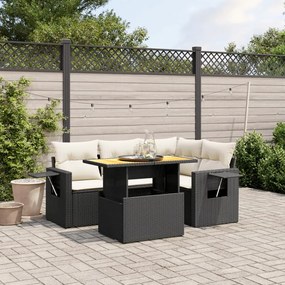 3271735 vidaXL Set mobilier de grădină cu perne, 5 piese, negru, poliratan