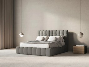 Pat tapitat cu tablie si lada depozitare, Mamaia, Micadoni Home, BL, 180x200 cm, catifea, gri deschis