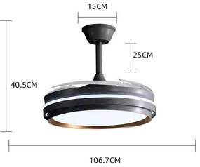 Lustră cu Ventilator LED Retractabil, Negru