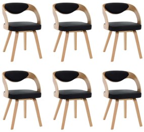 Scaune de bucatarie 6 buc. negru lemn curbat  piele ecologica 6, black and light brown