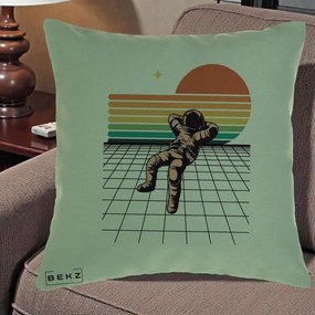 Perna Decorativa Astronaut Retro Space, 40x40 cm, Verde, Husa Detasabila, Perna Inclusa, BEKZ®