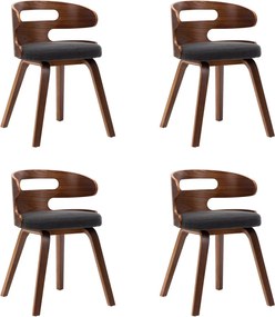 vidaXL Scaune de bucătărie, 4 buc, gri închis, lemn curbat și textil