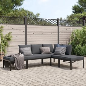 3283692 vidaXL Set mobilier de grădină cu perne, 4 piese, negru, aluminiu