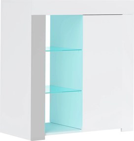 HOMCOM Dulap pentru Sufragerie cu Lumini LED, 3 Rafturi Deschise și un Dulăpior cu 2 Niveluri, 75x40,1x83 cm, Alb | Aosom Romania