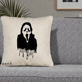 Perna Personalizata Halloween Ghostface Scream Picurand, 40x40 cm, Bej Canapea, Husa Detasabila, Perna Inclusa, BEKZ®