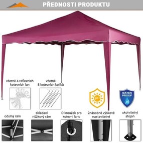Cort de grădină/petrecere INSTENT - 3x3m,visiniu+4 laturi
