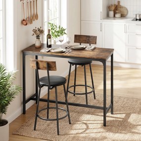 HOMCOM Set Masă de Bar cu 2 Scaune Înalte, Spătar, Suport pentru Picioare, MDF, Metal, 100x40x90,5 cm, Maro Rustic | Aosom Romania