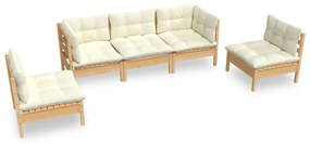 Set mobilier gradina cu perne crem, 5 piese, lemn masiv de pin maro si crem, 1