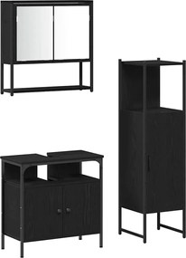 vidaXL Set de mobilier pentru baie cu raft 3 pcs Negru Lemn compozit
