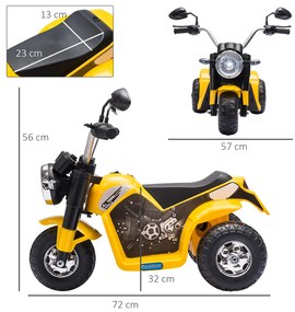 HOMCOM Motocicletă Electrică cu 3 Roti Galben, Lumini și Sunete, pentru Copii 18-36 Luni, Baterie 6V | Aosom Romania